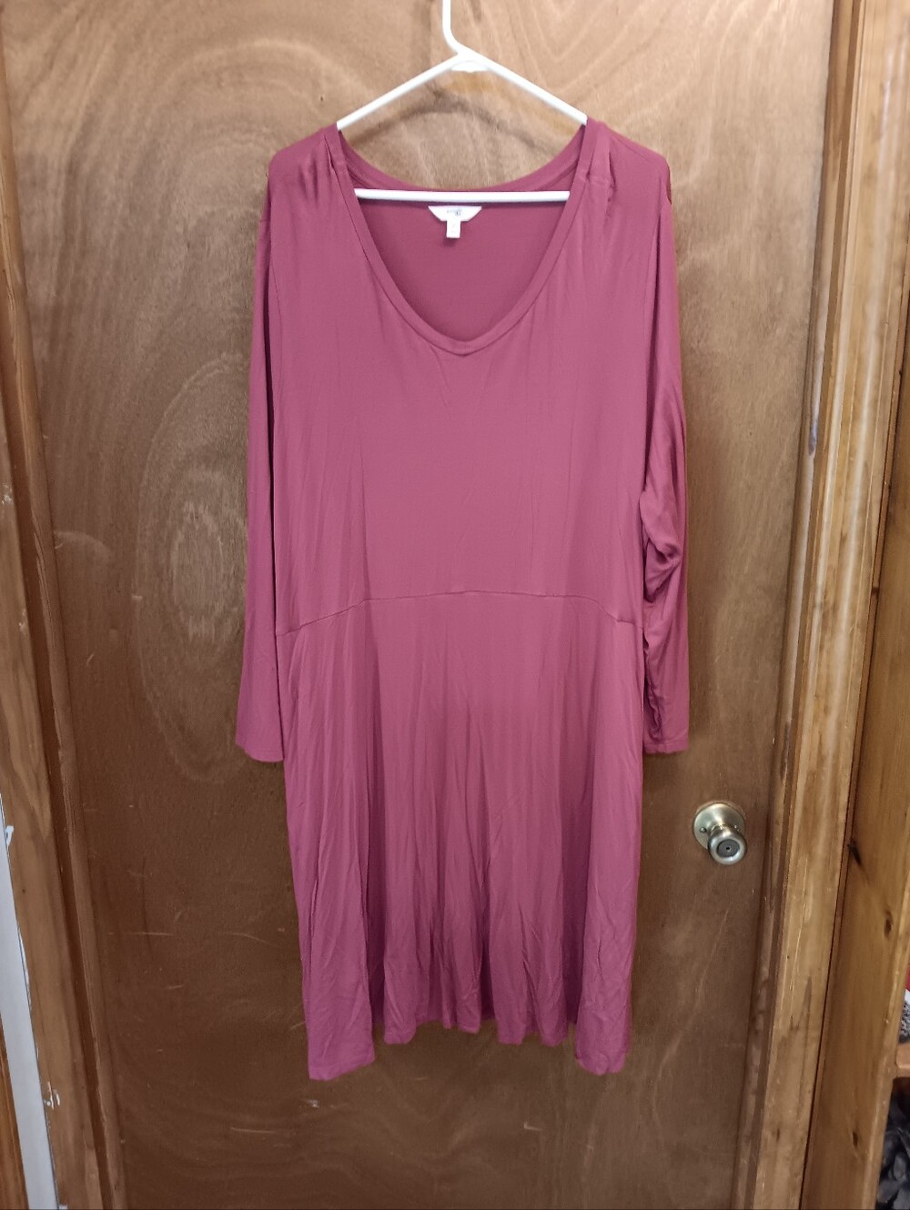 Terra & Sky Mauve-Pink Long Sleeve V-Neck Dress